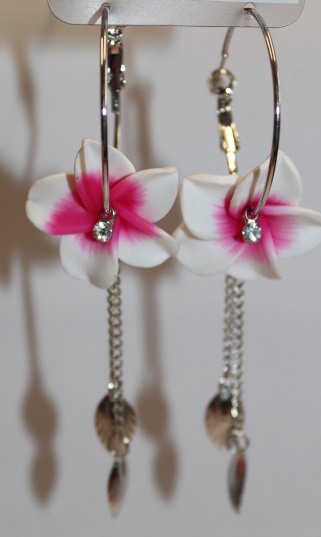 ohrring-paar-weiss-pink Blüten Kreolen weiß - pink
